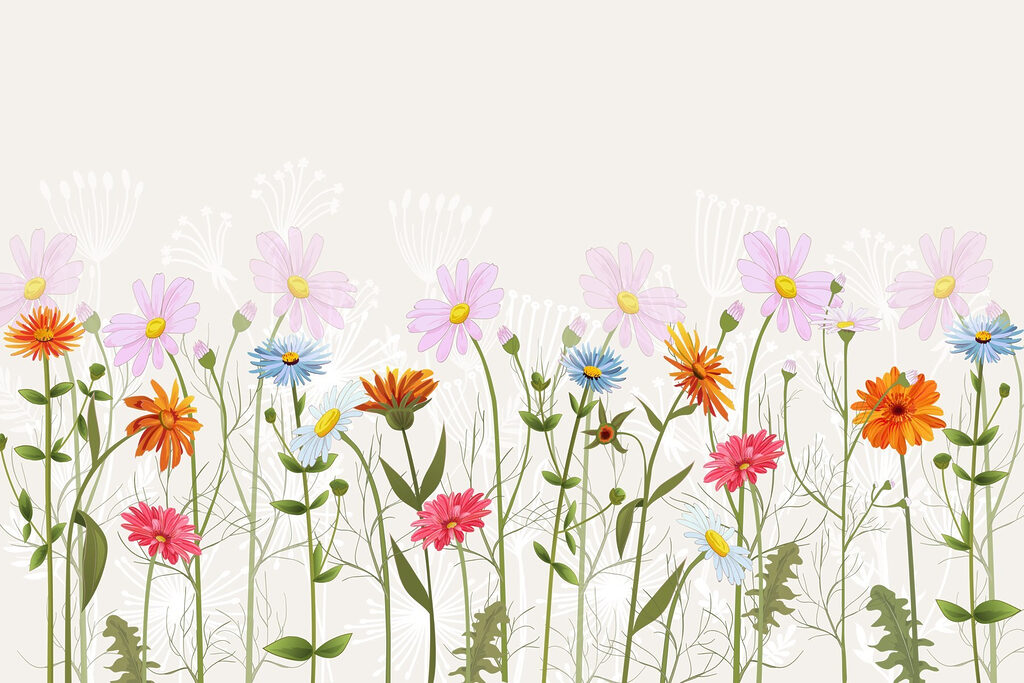 Reihe von bunten Blumen Reihe von bunten Blumen