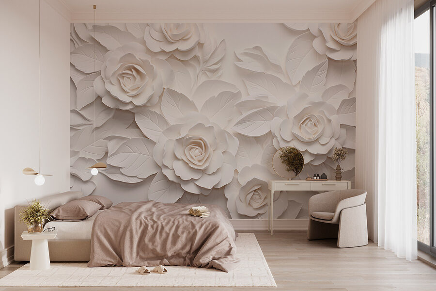 Weiße Papierblumen und Blätter Weiße Papierblumen und Blätter