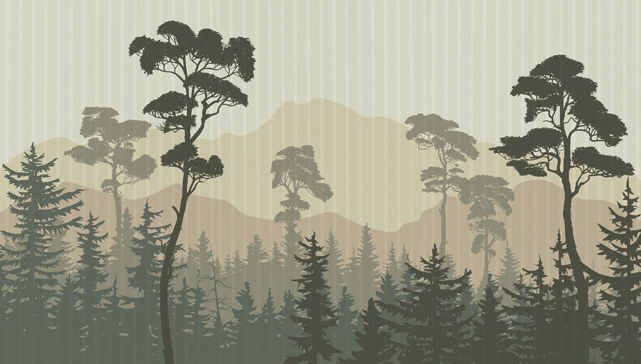 Landschaft mit Bäumen und Bergen