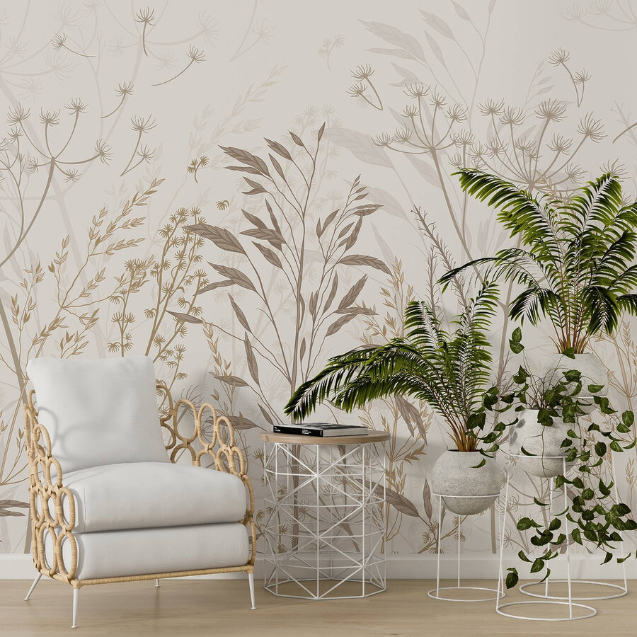 Zarte botanische Muster in neutralen Tönen