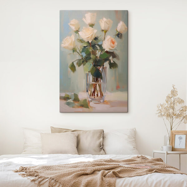 Painting of a vase of white roses Painting of a vase of white roses