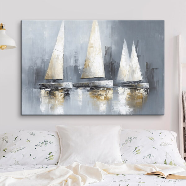 Malerei von Segelbooten auf dem Wasser Malerei von Segelbooten auf dem Wasser