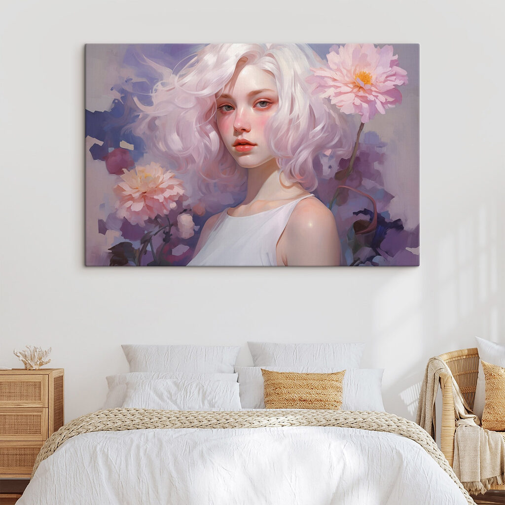 Woman with pink hair and pink flowers