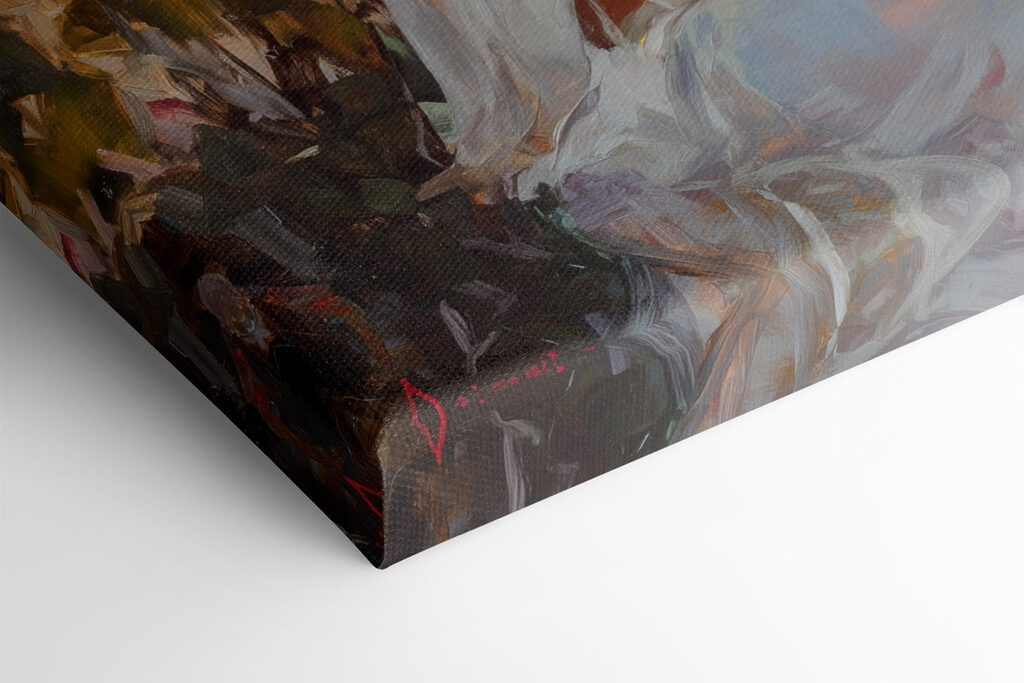 Painting of a woman holding a flower and a bird