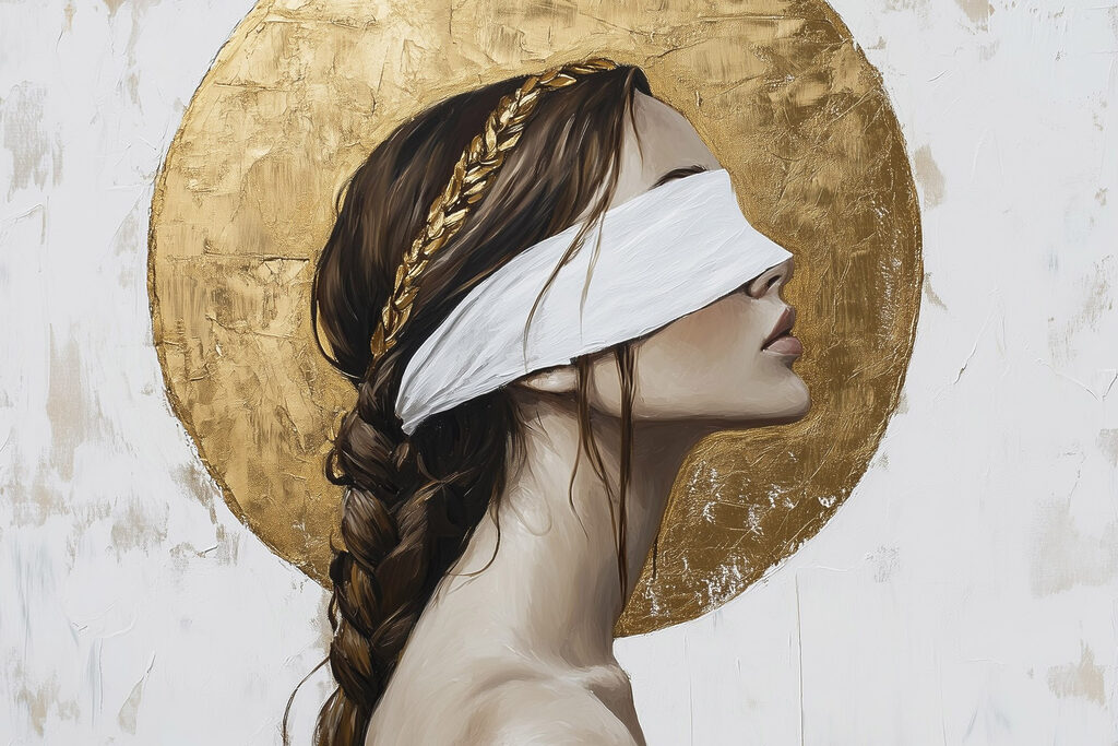 Painting of a woman with a blindfold Painting of a woman with a blindfold