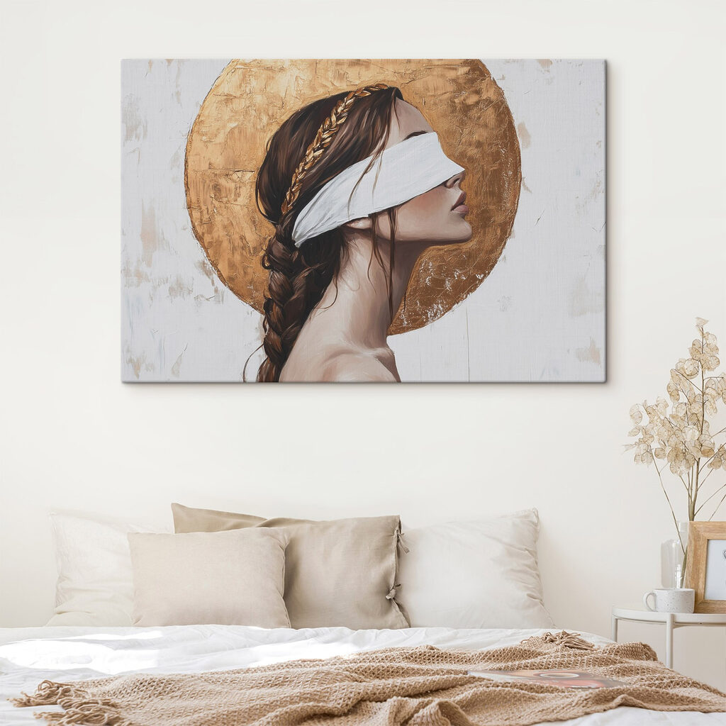 Painting of a woman with a blindfold Painting of a woman with a blindfold