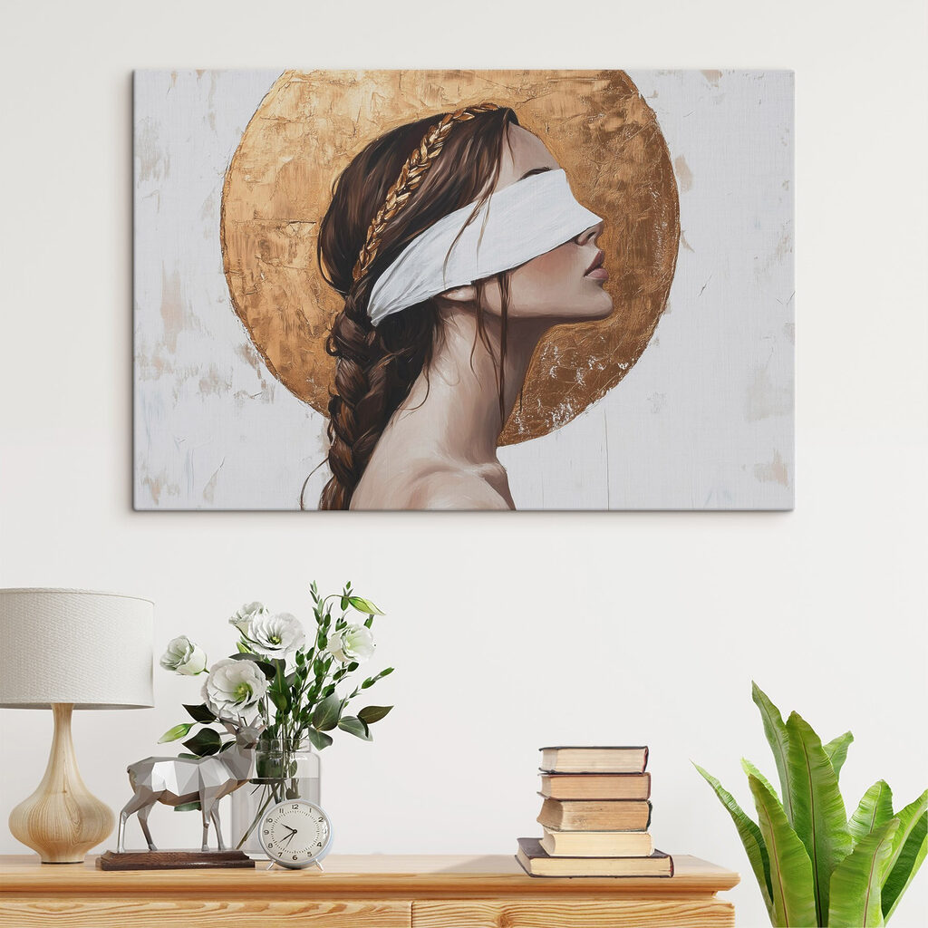 Painting of a woman with a blindfold Painting of a woman with a blindfold