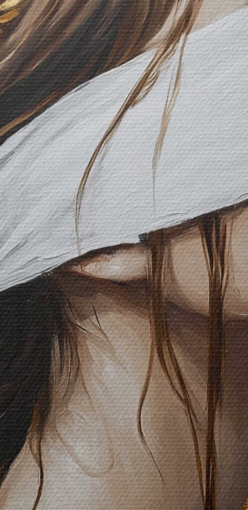 Painting of a woman with a blindfold Painting of a woman with a blindfold