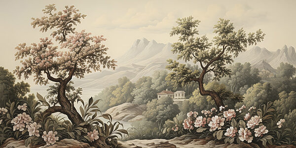 Landschaft mit Bäumen und Blumen Landschaft mit Bäumen und Blumen