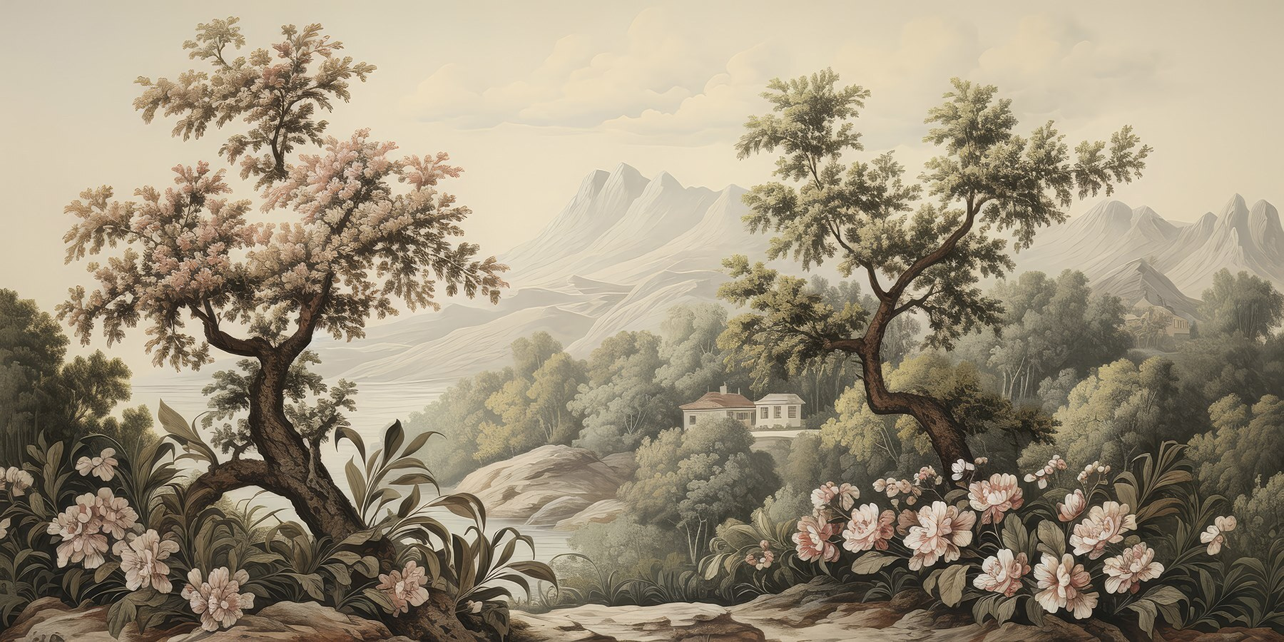 Landscape with trees and flowers