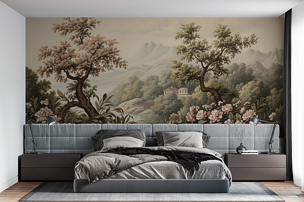 Landschaft mit Bäumen und Blumen Landschaft mit Bäumen und Blumen
