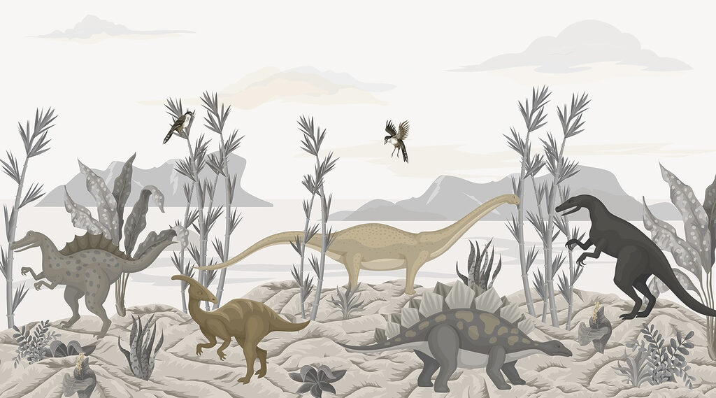 Gruppe von Dinosauriern in einer Wüste Gruppe von Dinosauriern in einer Wüste