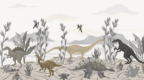 Gruppe von Dinosauriern in einer Wüste Gruppe von Dinosauriern in einer Wüste