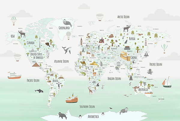 Map of the world with animals