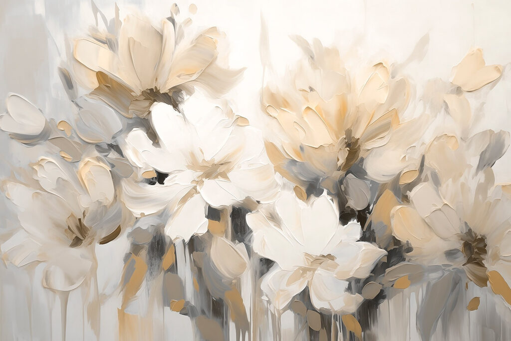 Gemälde von Blumen auf weißem Hintergrund Gemälde von Blumen auf weißem Hintergrund