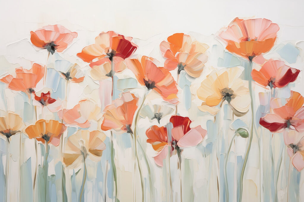 Gemälde von Blumen auf weißem Hintergrund Gemälde von Blumen auf weißem Hintergrund