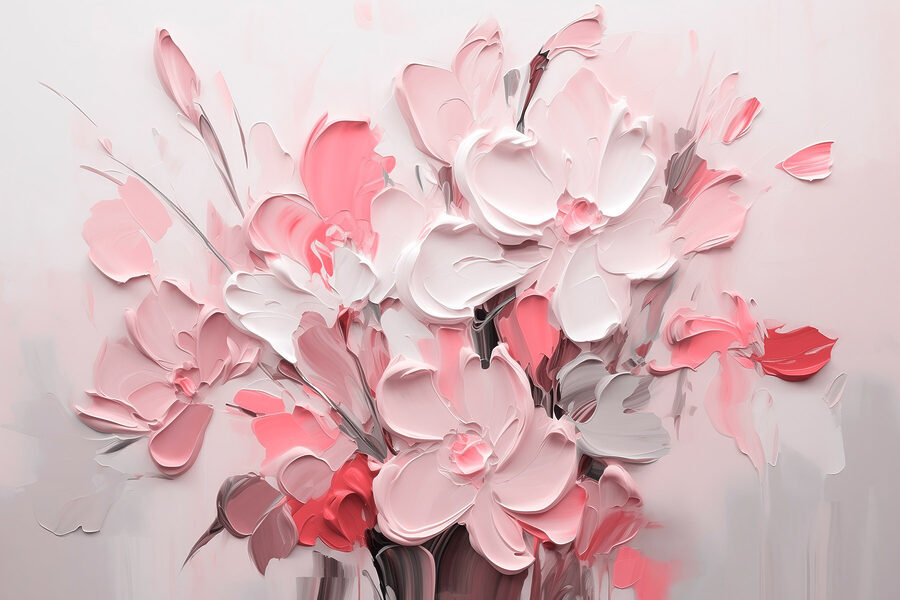 Gemälde von Blumen in Rosa und Weiß