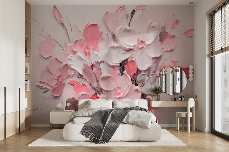 Gemälde von Blumen in Rosa und Weiß