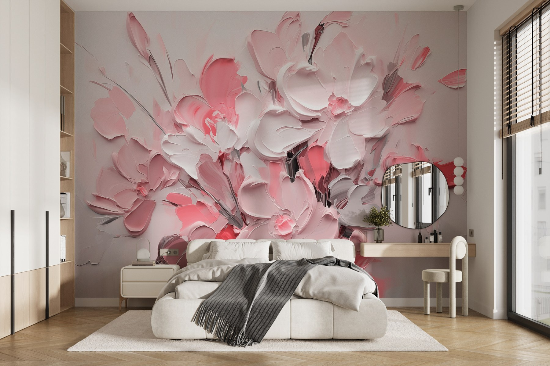 Painting of flowers in pink and white