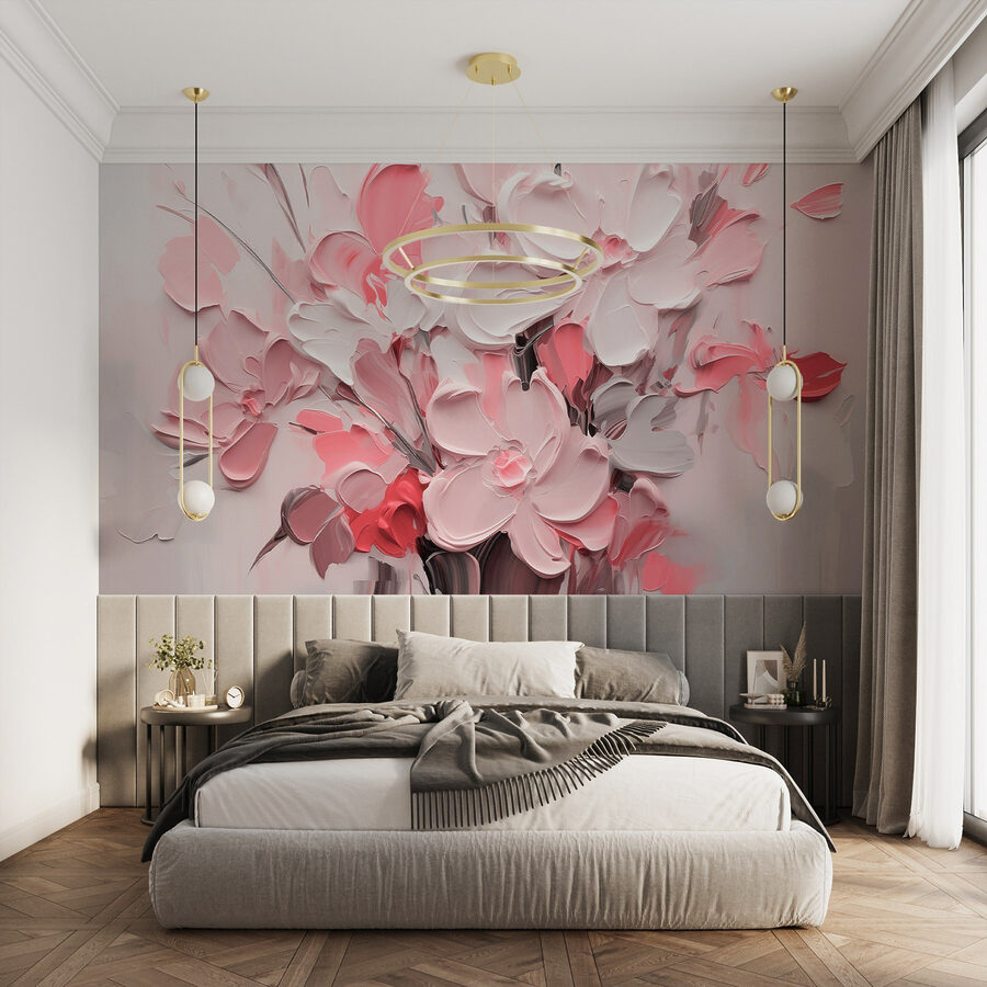 Gemälde von Blumen in Rosa und Weiß