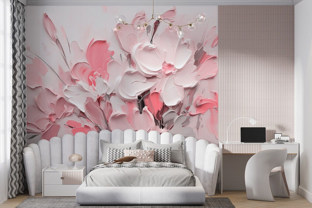 Painting of flowers in pink and white