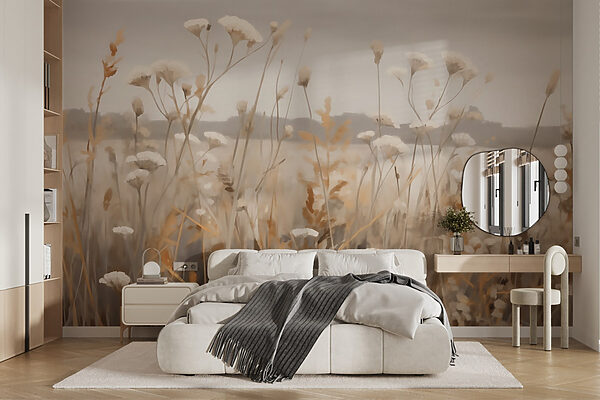 Feld mit Blumen und Gras Feld mit Blumen und Gras