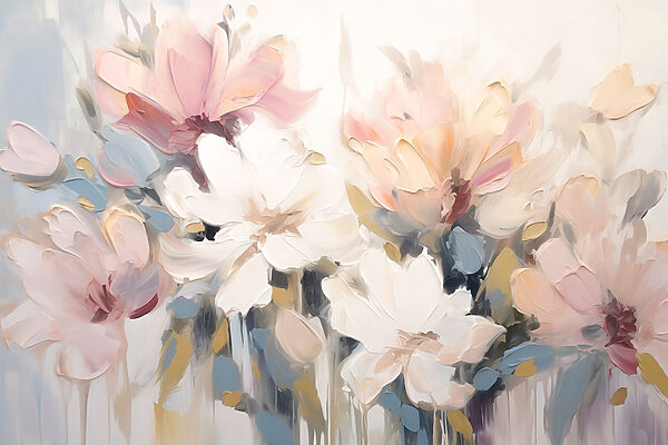 Malerei von Blumen auf einer weißen Fläche Malerei von Blumen auf einer weißen Fläche