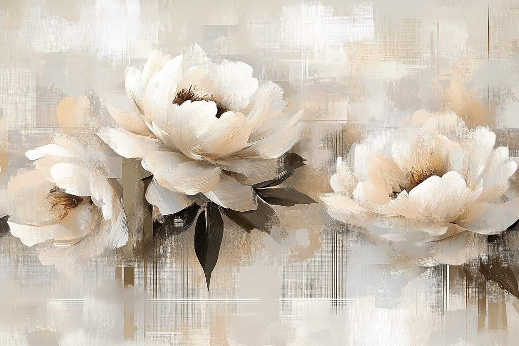 Gemälde von Blumen auf weißem Hintergrund Gemälde von Blumen auf weißem Hintergrund