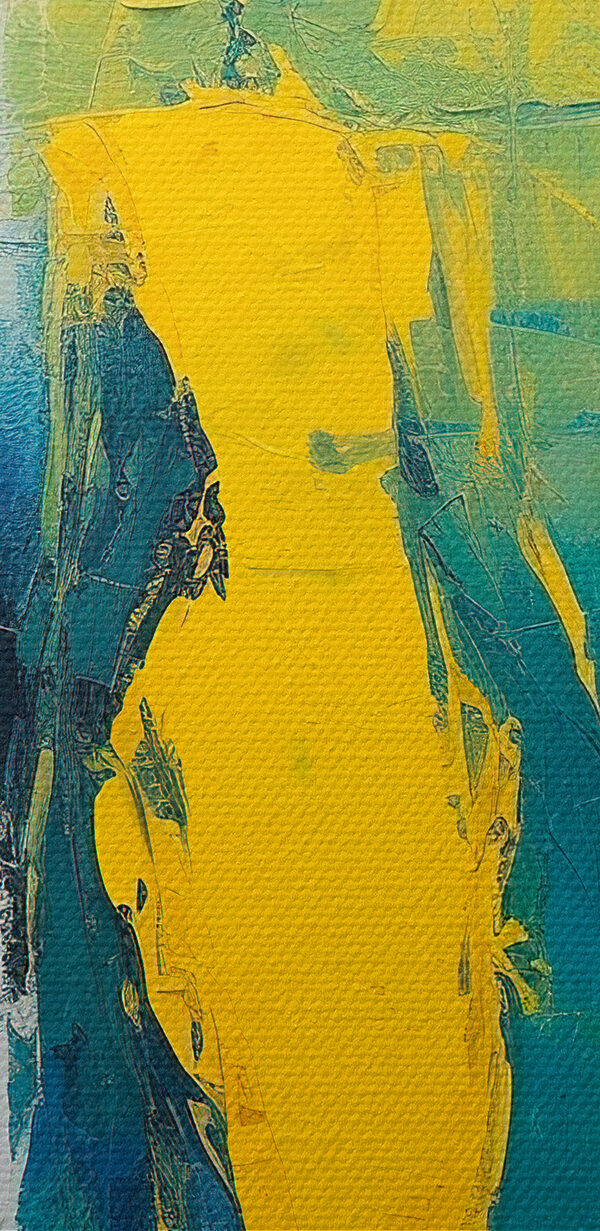 Malerei von Menschen in Gelb und Blau Malerei von Menschen in Gelb und Blau