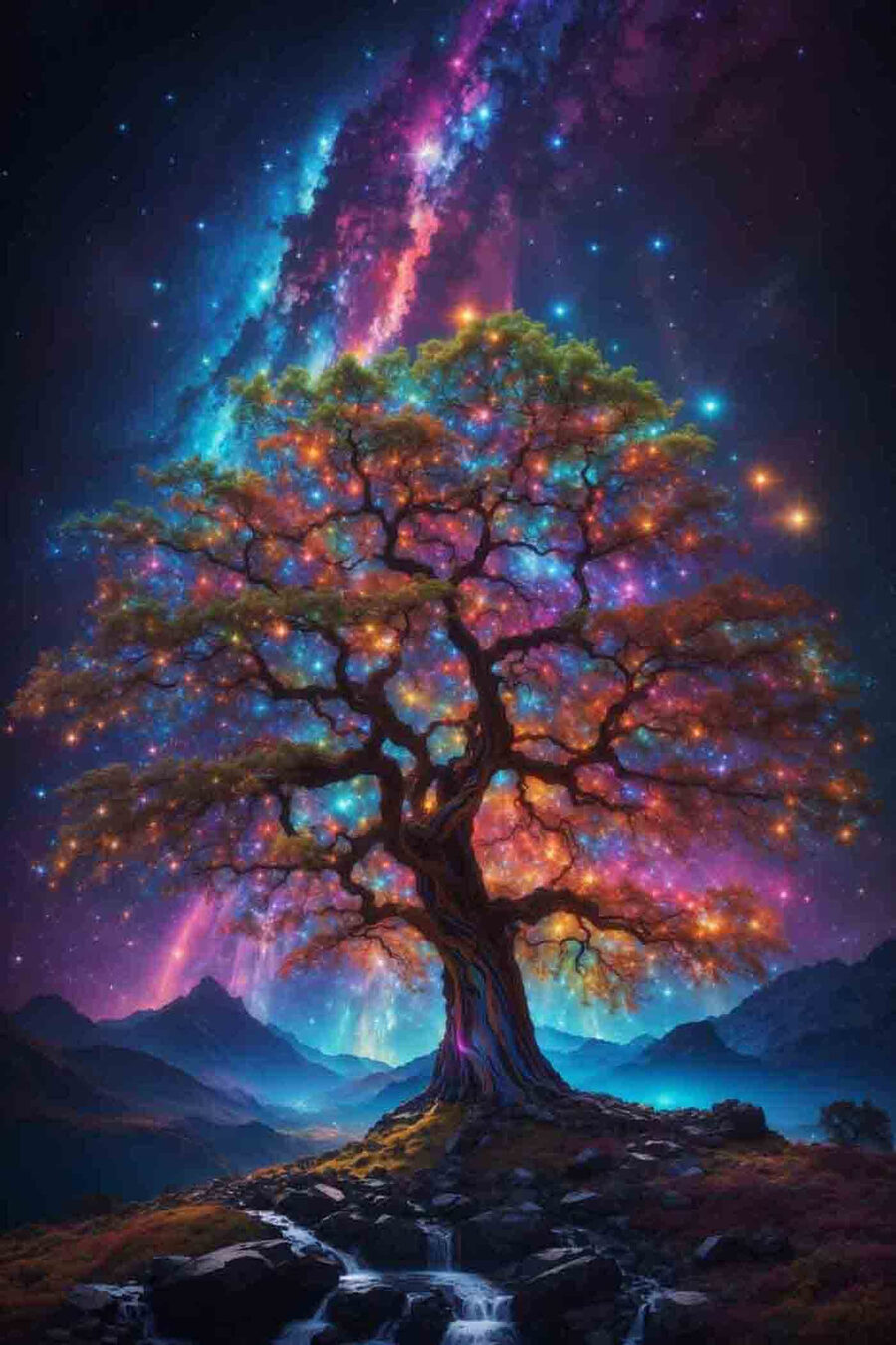 Baum mit bunten Lichtern