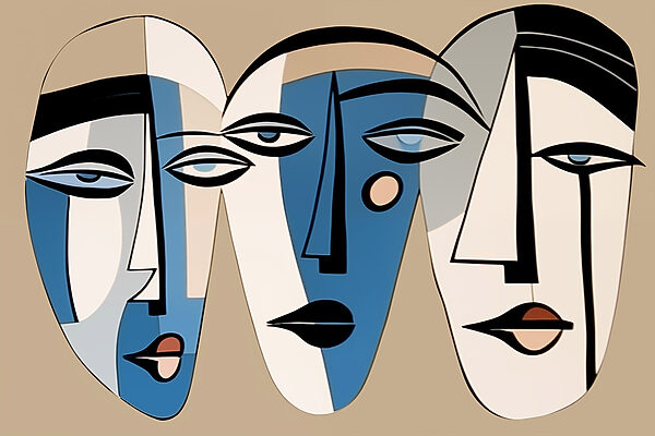Gruppe von Gesichtern auf einer Wand gemalt Gruppe von Gesichtern auf einer Wand gemalt
