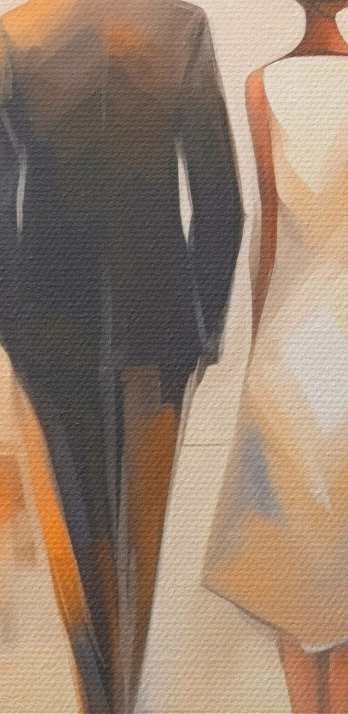 Man and woman walking down a street Man and woman walking down a street