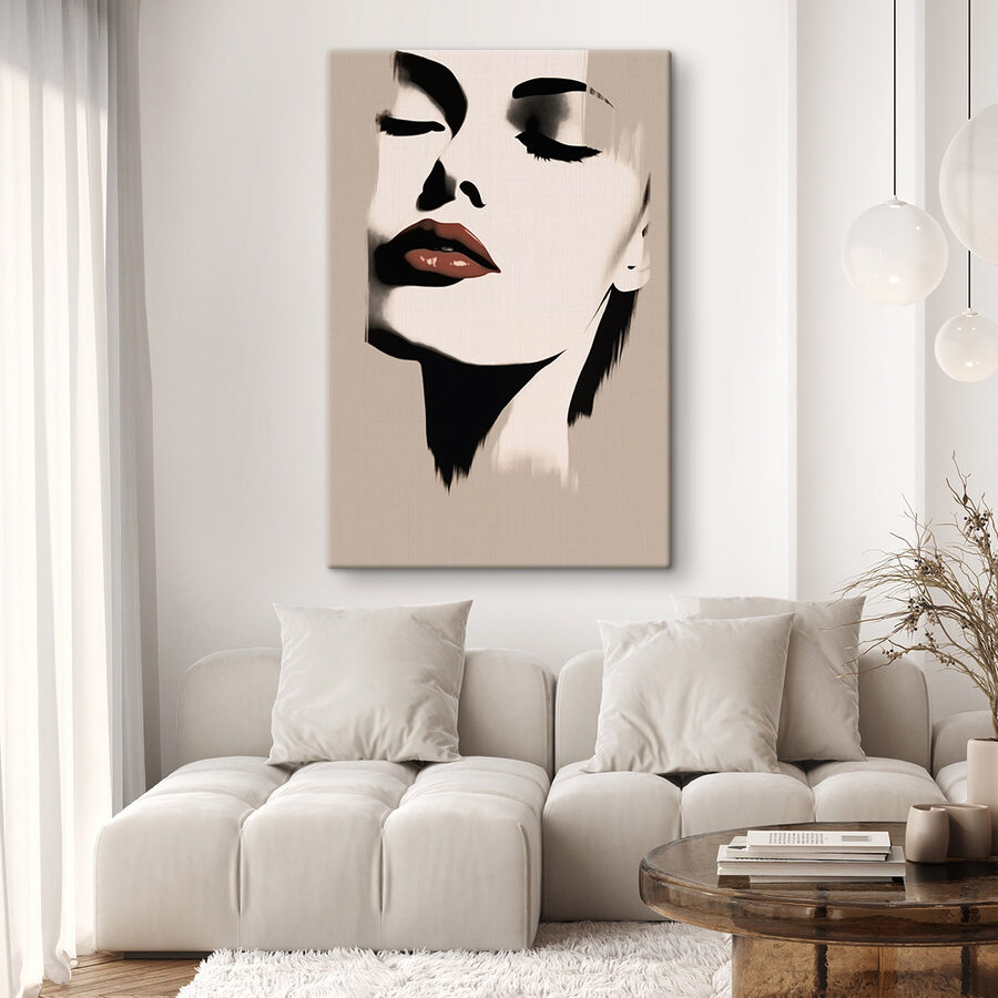 Frau’s Gesicht mit rotem Lippenstift
