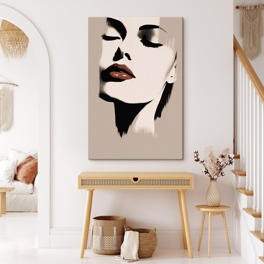 Frau’s Gesicht mit rotem Lippenstift