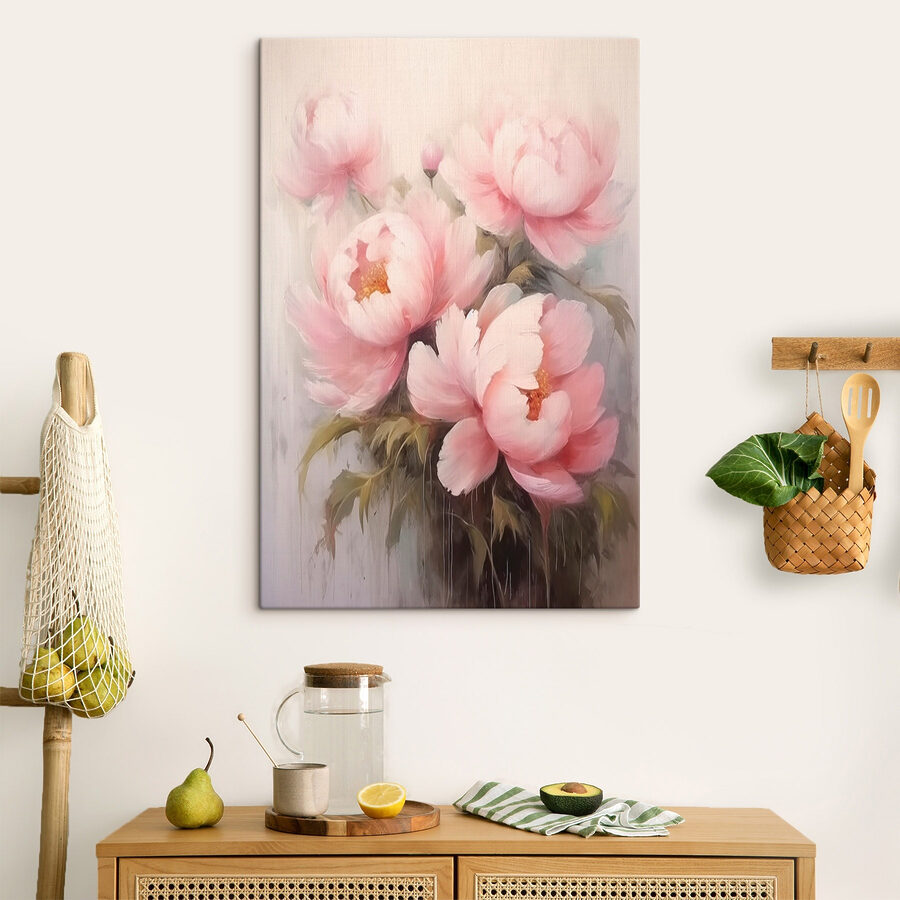 Gemälde mit rosa Blumen