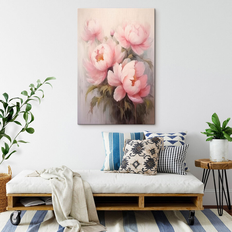 Gemälde mit rosa Blumen