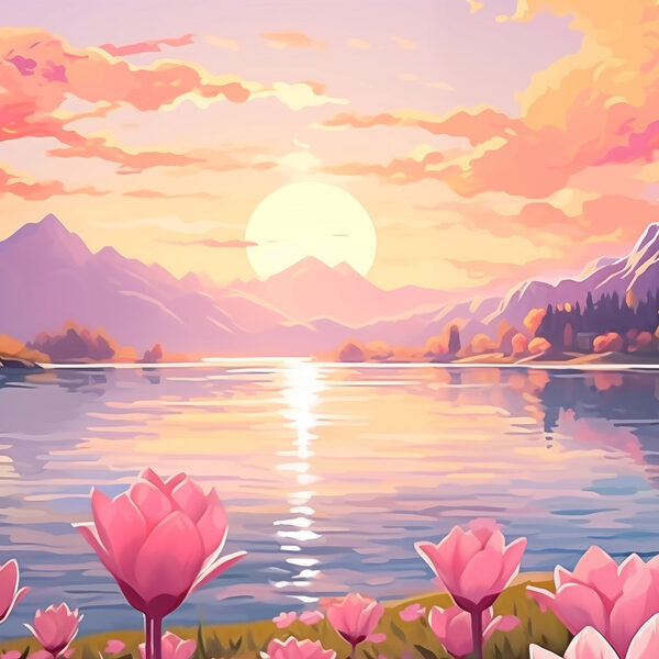 Rosa Blumen neben einem See Rosa Blumen neben einem See