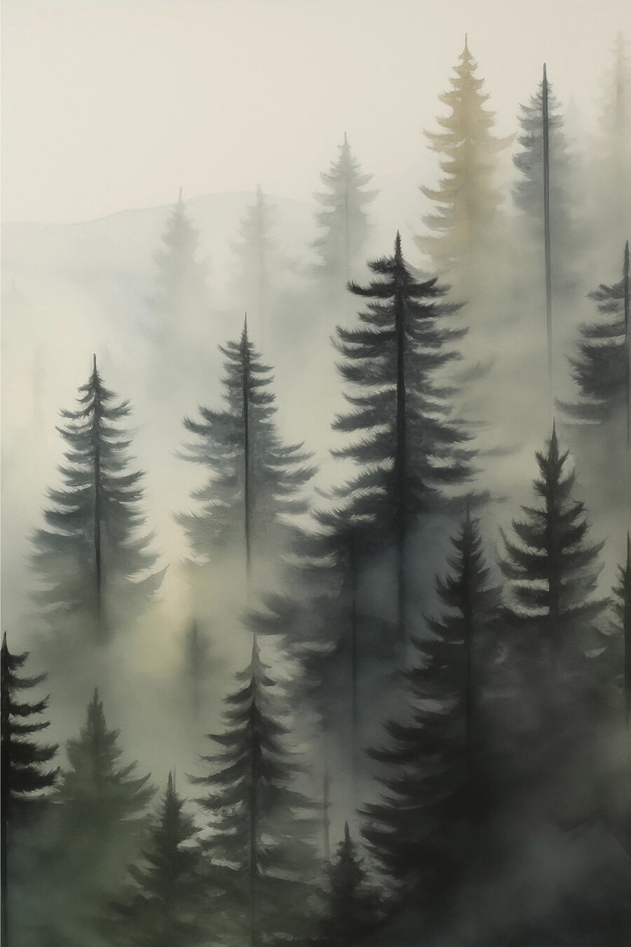 Nebliger Wald mit Bäumen