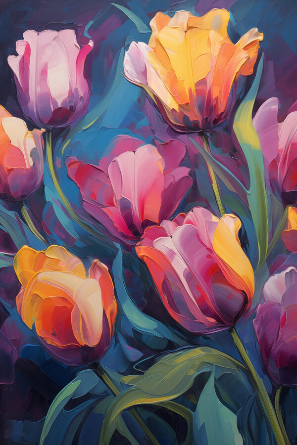 Painting of flowers on a blue background