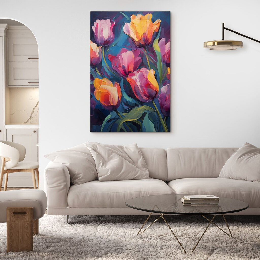 Painting of flowers on a blue background