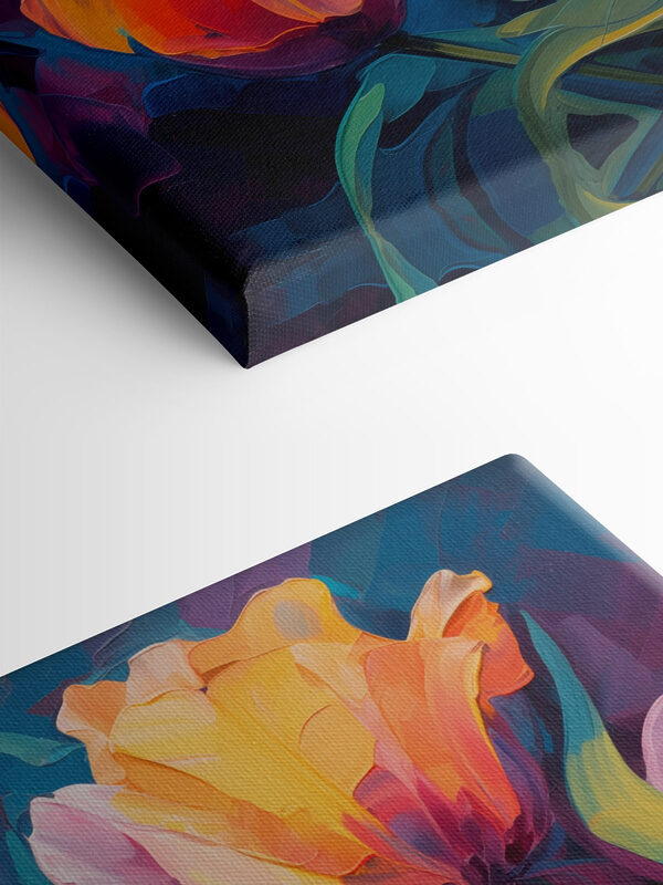 Painting of flowers on a blue background