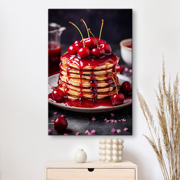 Pfannkuchenstapel mit Kirschsirup obendrauf Pfannkuchenstapel mit Kirschsirup obendrauf
