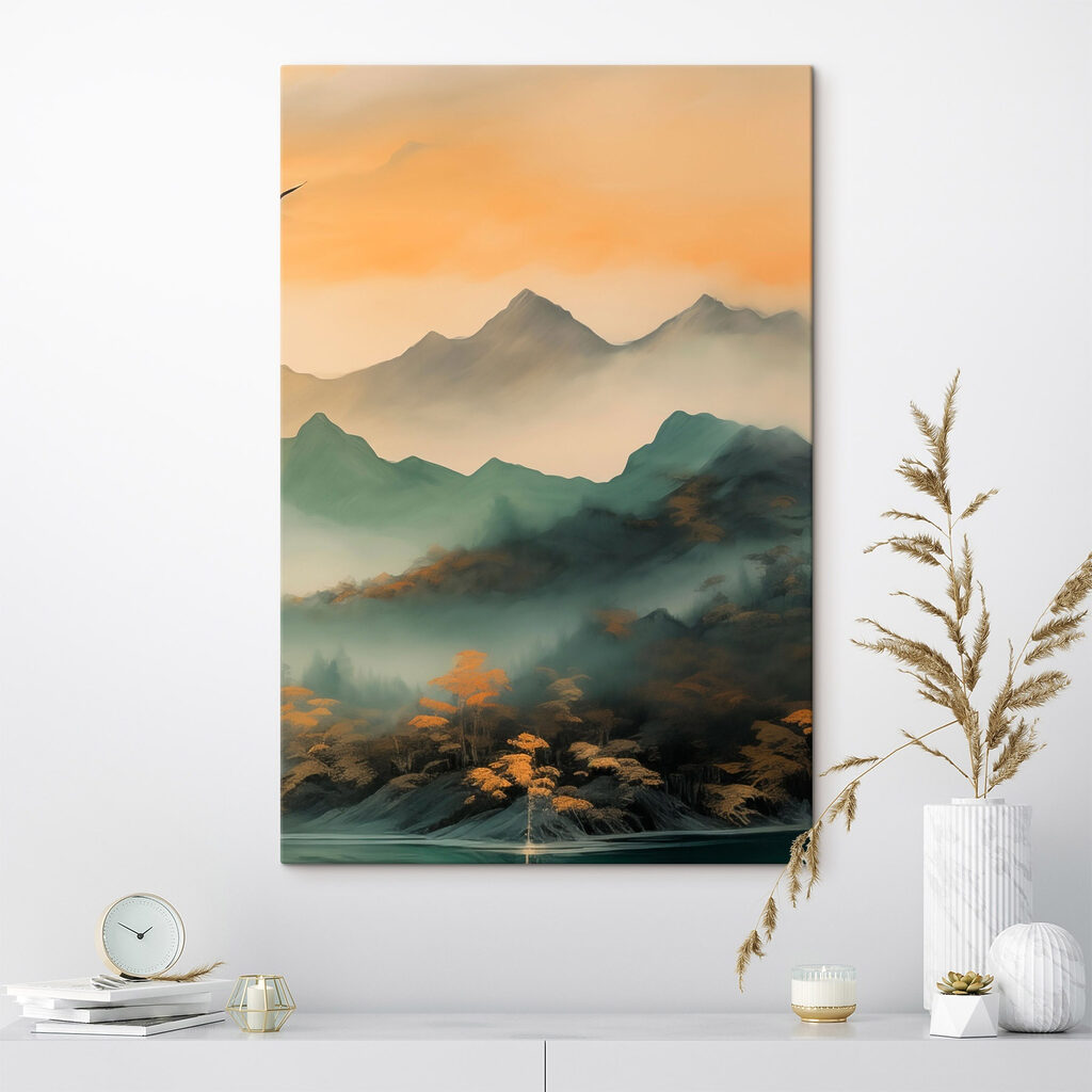 Foggy mountain range with trees Foggy mountain range with trees