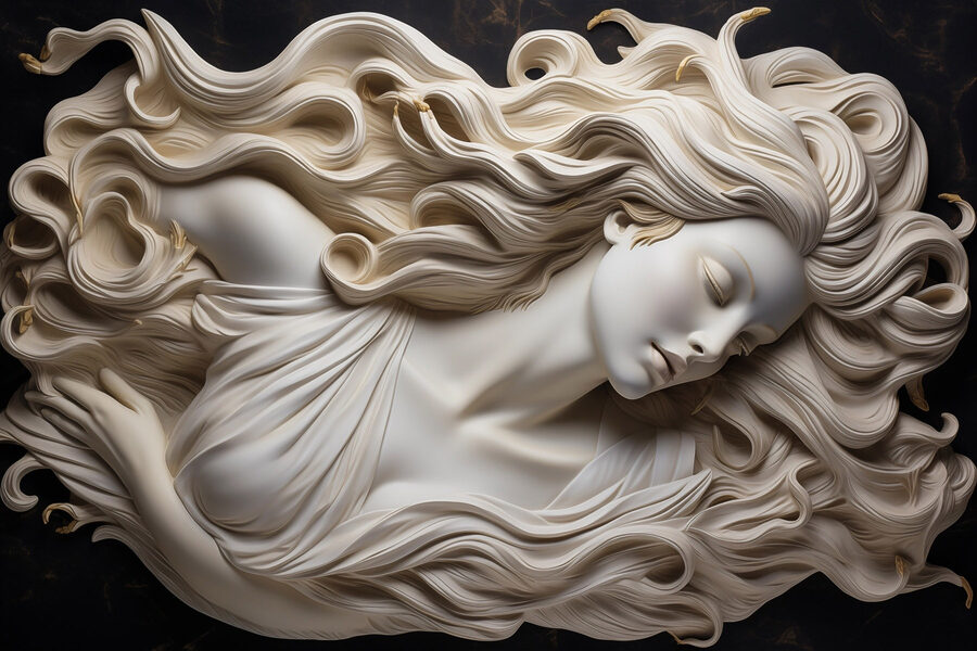 Statue einer Frau mit langen Haaren