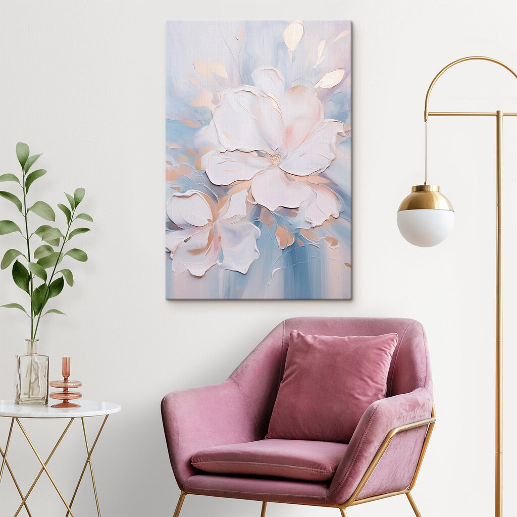 Painting of flowers on a white surface Painting of flowers on a white surface