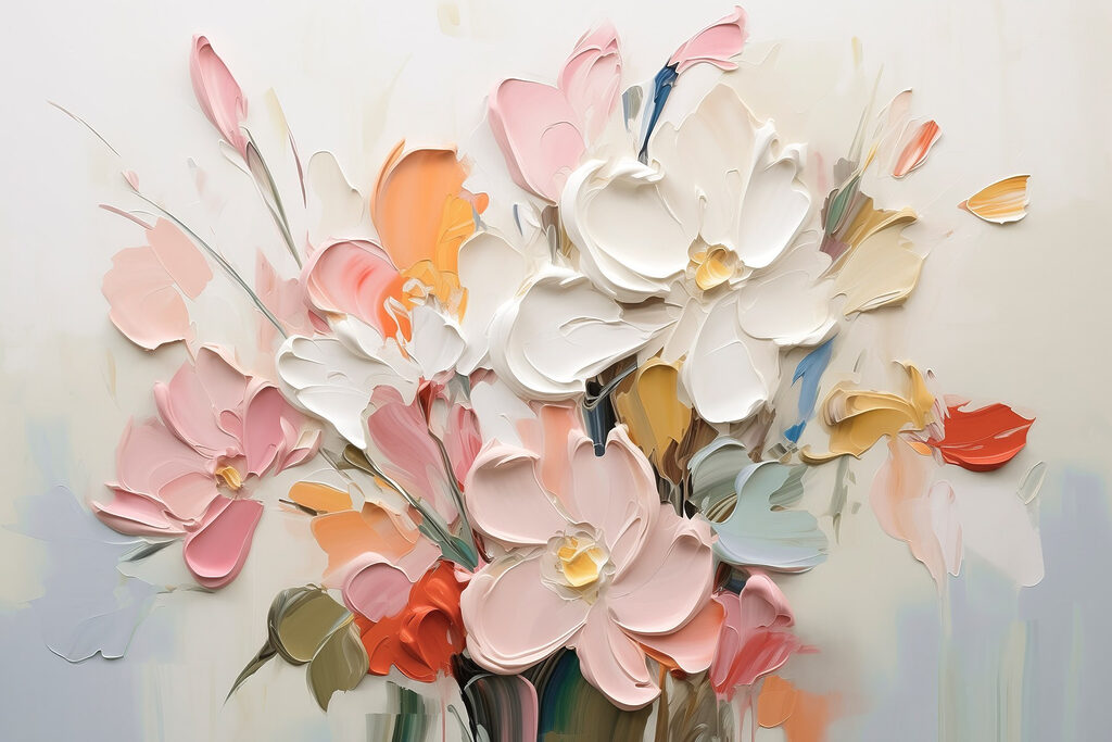 Malerei von Blumen auf einer weißen Fläche Malerei von Blumen auf einer weißen Fläche