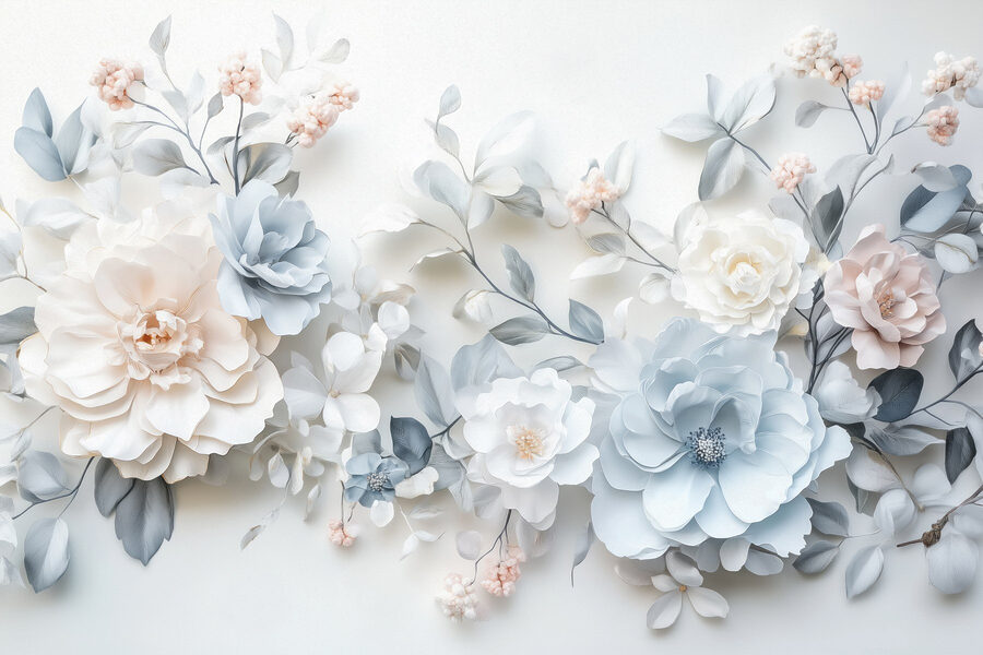Gruppe von Blumen auf einer weißen Fläche