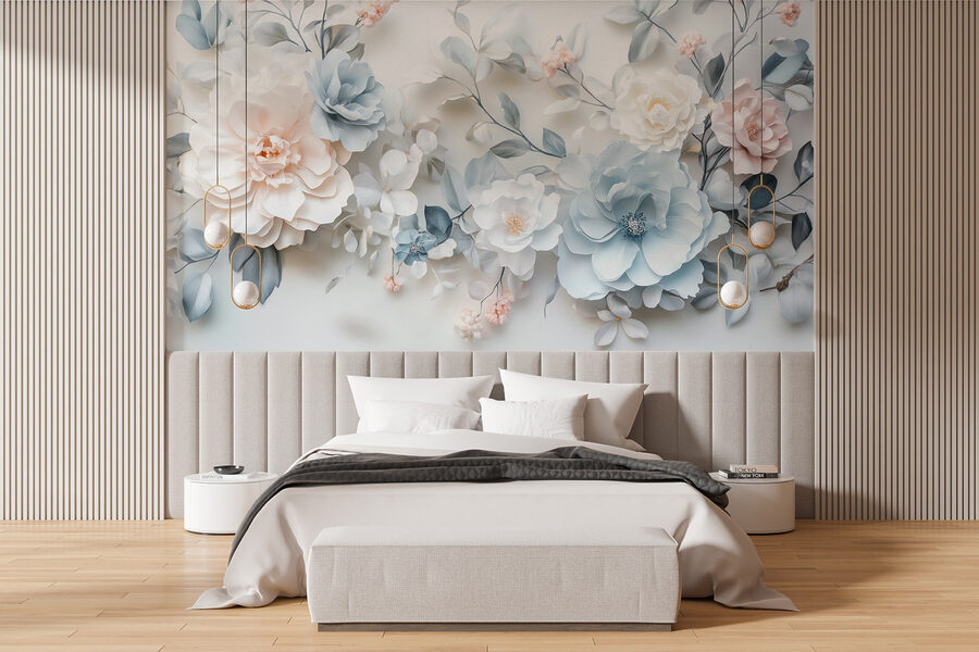 Gruppe von Blumen auf einer weißen Fläche
