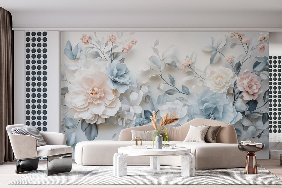 Gruppe von Blumen auf einer weißen Fläche