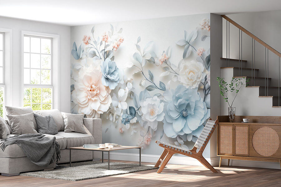 Gruppe von Blumen auf einer weißen Fläche